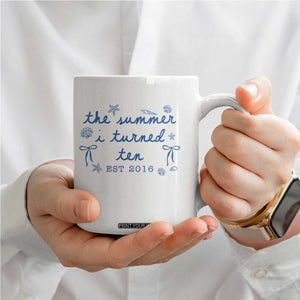 The Summer I Turned Ten Funny 10th Birthday Est 2016 Coffee Mug Summer Coastal Birthday Seashell Bow