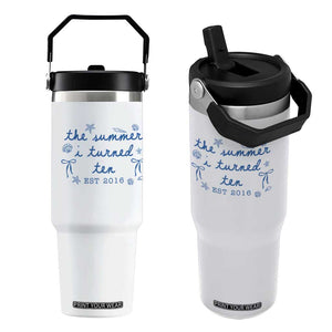 The Summer I Turned Ten Funny 10th Birthday Est 2016 Flip Straw Tumbler Summer Coastal Birthday Seashell Bow