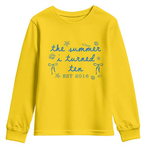 The Summer I Turned Ten Funny 10th Birthday Est 2016 Youth Sweatshirt Summer Coastal Birthday Seashell Bow
