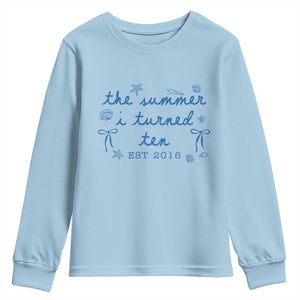 The Summer I Turned Ten Funny 10th Birthday Est 2016 Youth Sweatshirt Summer Coastal Birthday Seashell Bow