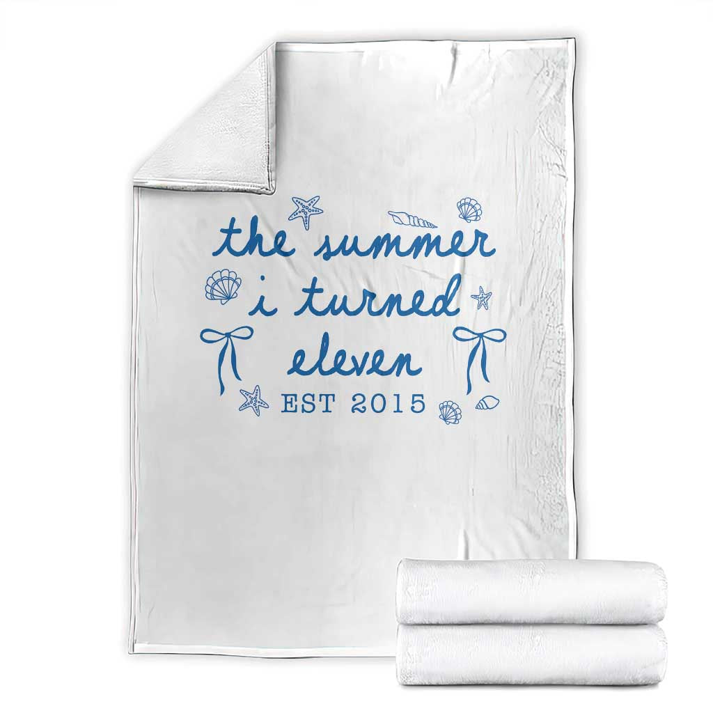 The Summer I Turned Eleven Funny 11th Birthday Est 2015 Throw Blanket Summer Coastal Birthday Seashell Bow TS11 White Print Your Wear