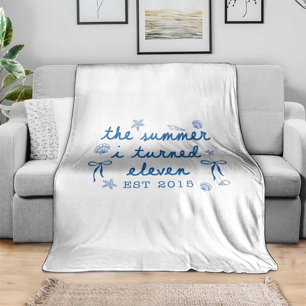The Summer I Turned Eleven Funny 11th Birthday Est 2015 Throw Blanket Summer Coastal Birthday Seashell Bow