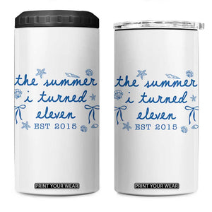 The Summer I Turned Eleven Funny 11th Birthday Est 2015 4 in 1 Can Cooler Tumbler Summer Coastal Birthday Seashell Bow