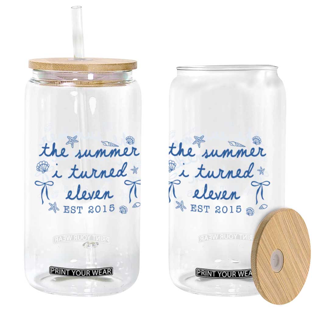 The Summer I Turned Eleven Funny 11th Birthday Est 2015 Glass Can Summer Coastal Birthday Seashell Bow