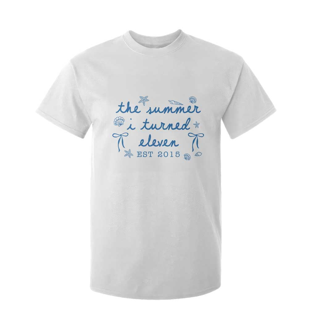 The Summer I Turned Eleven Funny 11th Birthday Est 2015 T Shirt For Kid Summer Coastal Birthday Seashell Bow