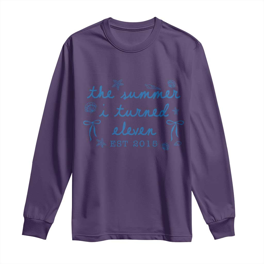 The Summer I Turned Eleven Funny 11th Birthday Est 2015 Long Sleeve Shirt Summer Coastal Birthday Seashell Bow