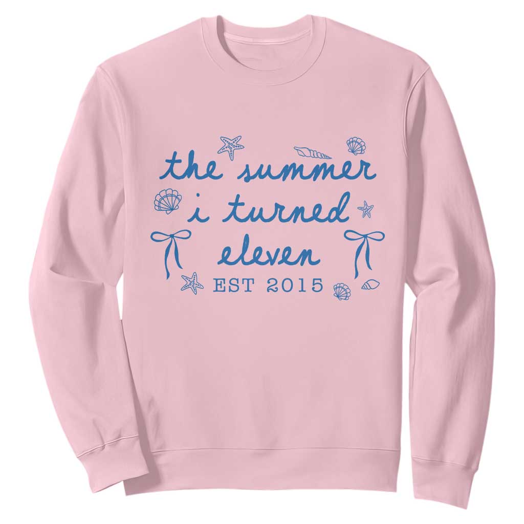 The Summer I Turned Eleven Funny 11th Birthday Est 2015 Sweatshirt Summer Coastal Birthday Seashell Bow