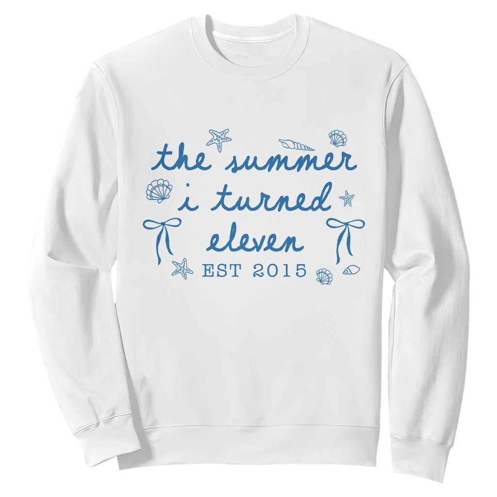 The Summer I Turned Eleven Funny 11th Birthday Est 2015 Sweatshirt Summer Coastal Birthday Seashell Bow