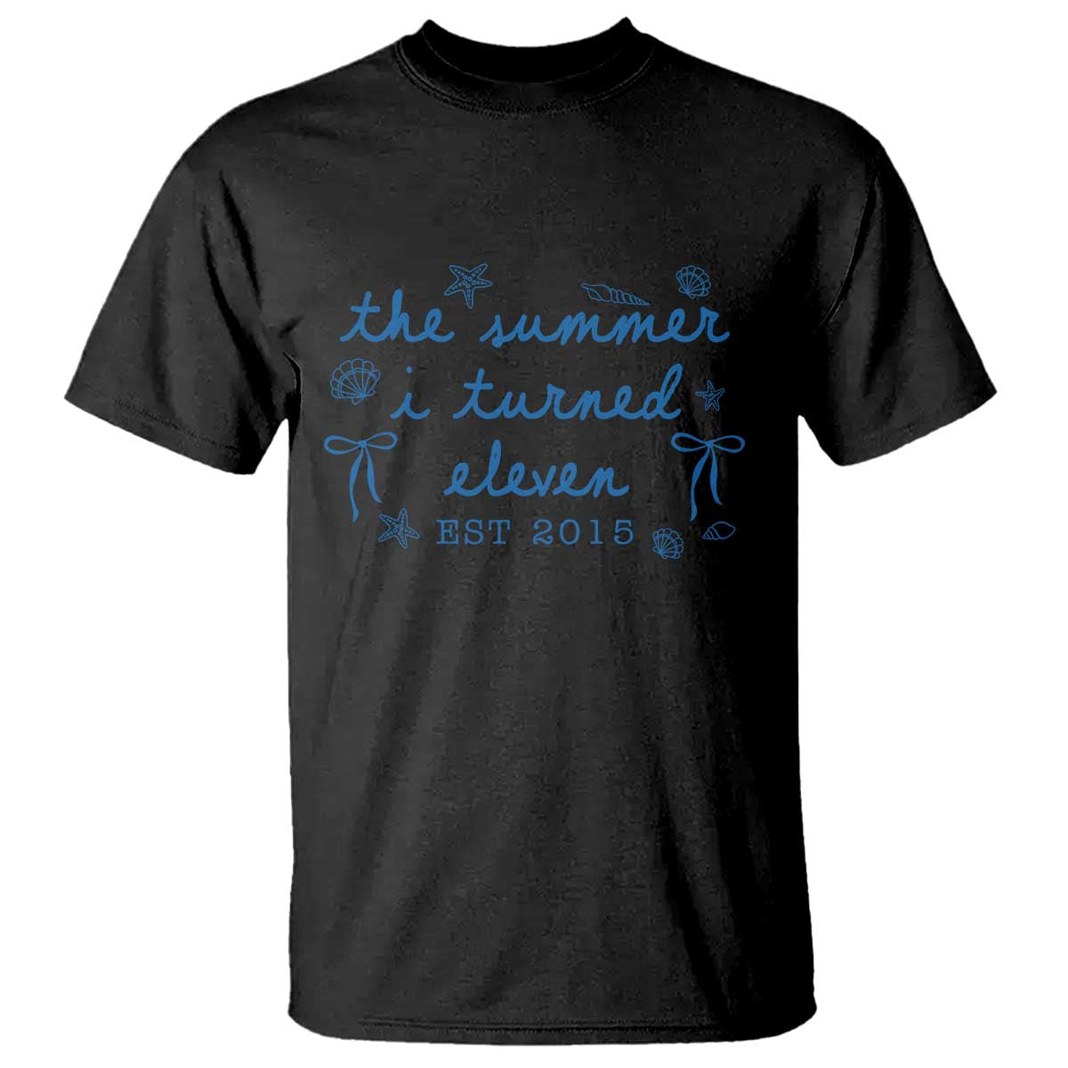 The Summer I Turned Eleven Funny 11th Birthday Est 2015 T Shirt Summer Coastal Birthday Seashell Bow