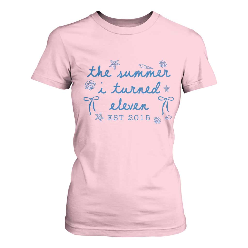 The Summer I Turned Eleven Funny 11th Birthday Est 2015 T Shirt For Women Summer Coastal Birthday Seashell Bow