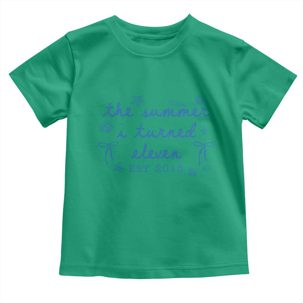 The Summer I Turned Eleven Funny 11th Birthday Est 2015 Toddler T Shirt Summer Coastal Birthday Seashell Bow