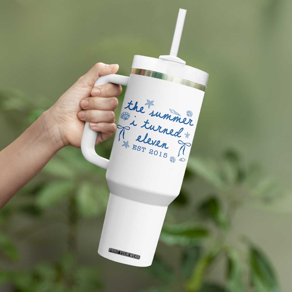 The Summer I Turned Eleven Funny 11th Birthday Est 2015 Tumbler With Handle Summer Coastal Birthday Seashell Bow