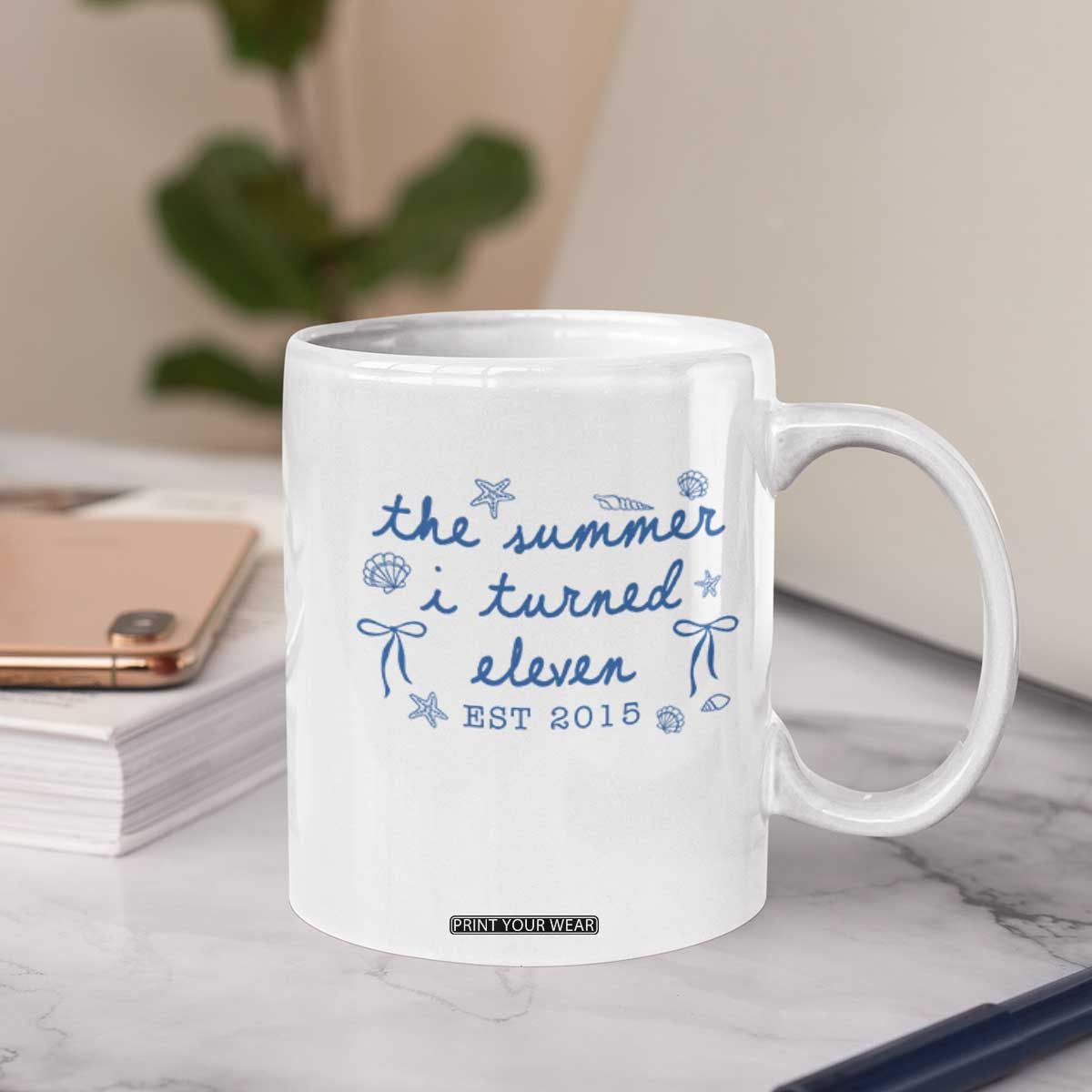 The Summer I Turned Eleven Funny 11th Birthday Est 2015 Coffee Mug Summer Coastal Birthday Seashell Bow