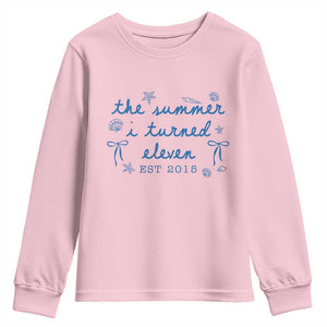 The Summer I Turned Eleven Funny 11th Birthday Est 2015 Youth Sweatshirt Summer Coastal Birthday Seashell Bow