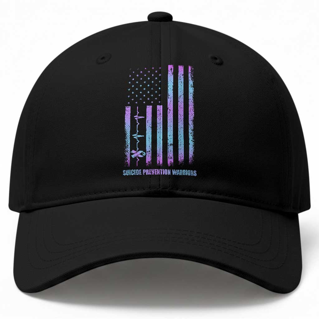 Suicide Prevention Warriors Baseball Cap Vintage American Flag Heartbeat Ribbon