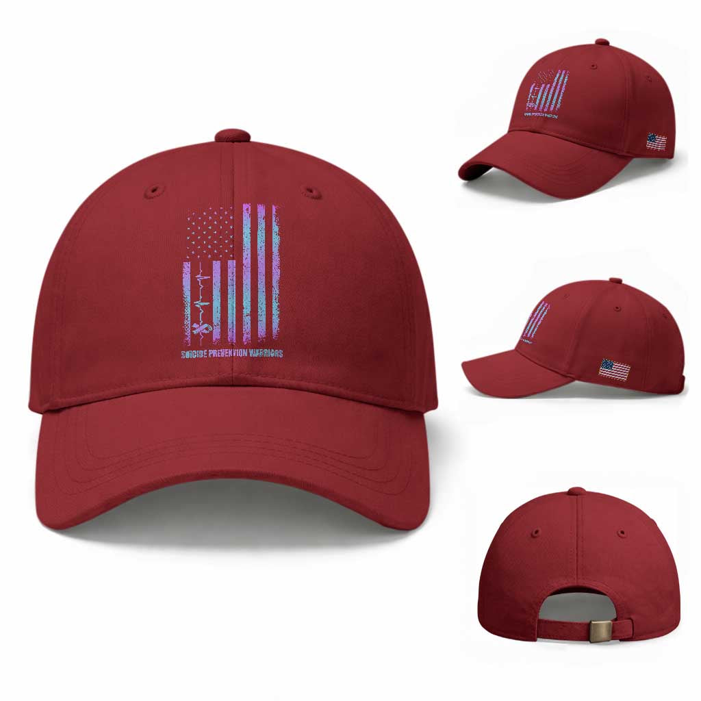 Suicide Prevention Warriors Baseball Cap Vintage American Flag Heartbeat Ribbon