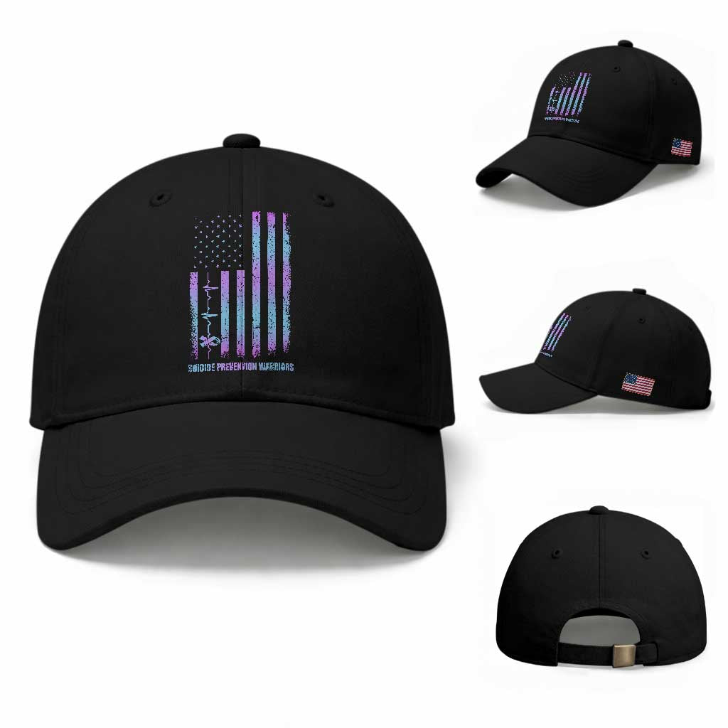 Suicide Prevention Warriors Baseball Cap Vintage American Flag Heartbeat Ribbon