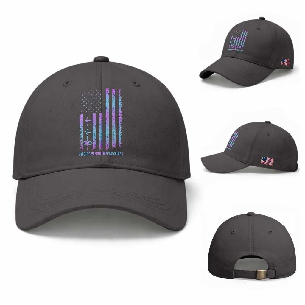 Suicide Prevention Warriors Baseball Cap Vintage American Flag Heartbeat Ribbon