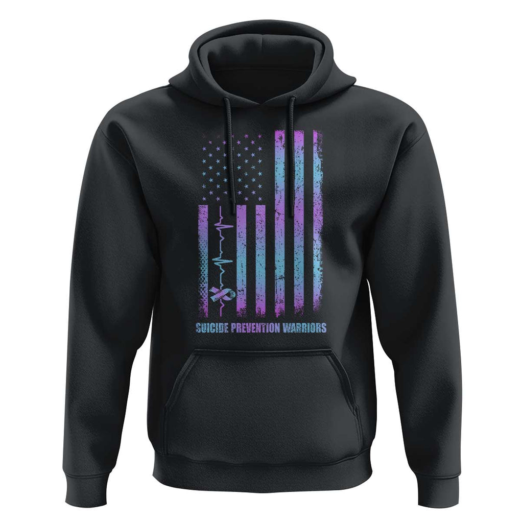 Suicide Prevention Warriors Hoodie Vintage American Flag Heartbeat Ribbon TS11 Black Print Your Wear