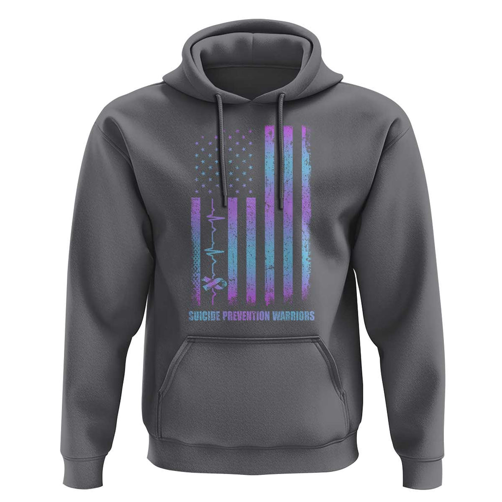Suicide Prevention Warriors Hoodie Vintage American Flag Heartbeat Ribbon TS11 Charcoal Print Your Wear
