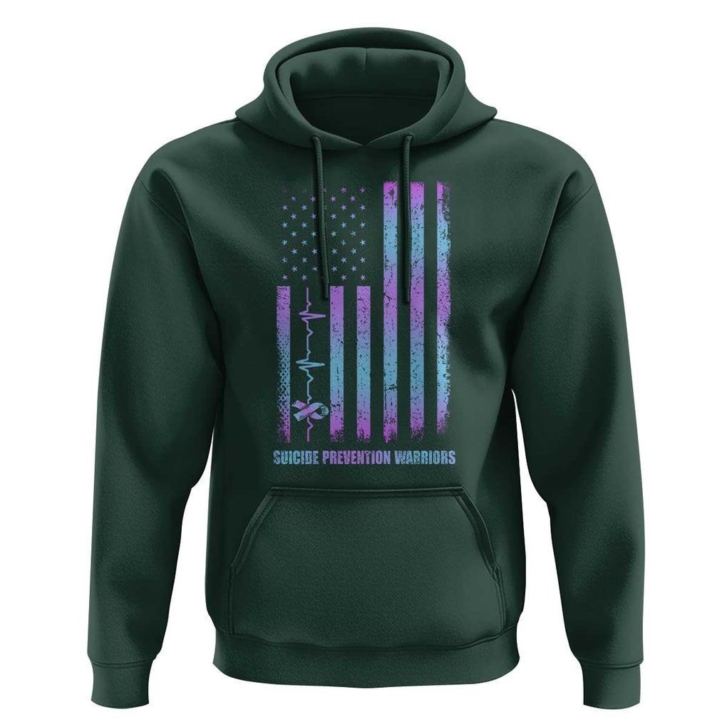 Suicide Prevention Warriors Hoodie Vintage American Flag Heartbeat Ribbon TS11 Dark Forest Green Print Your Wear