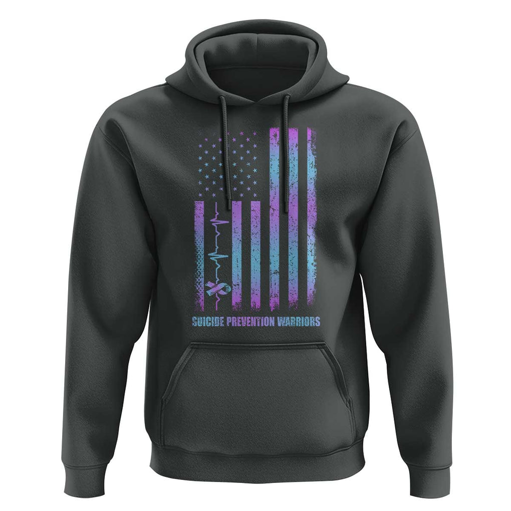 Suicide Prevention Warriors Hoodie Vintage American Flag Heartbeat Ribbon TS11 Dark Heather Print Your Wear