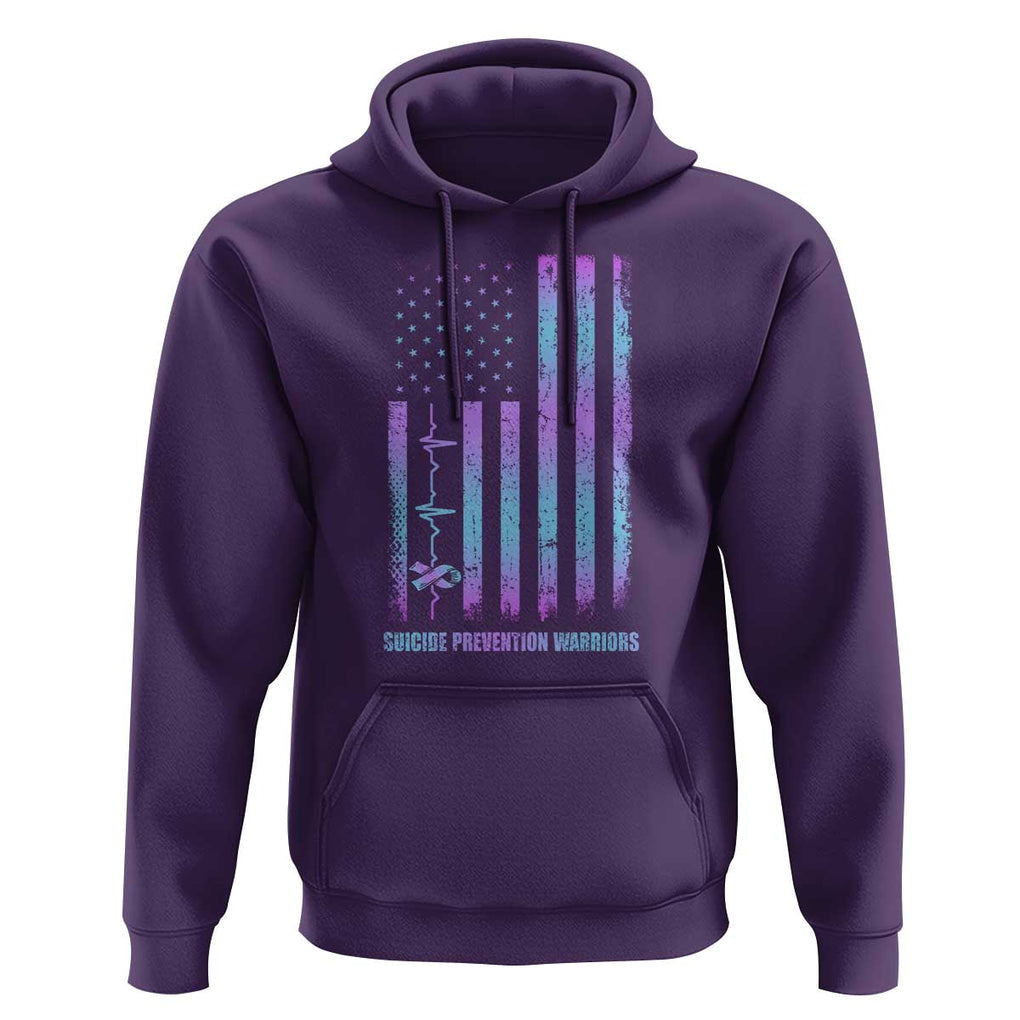 Suicide Prevention Warriors Hoodie Vintage American Flag Heartbeat Ribbon TS11 Purple Print Your Wear