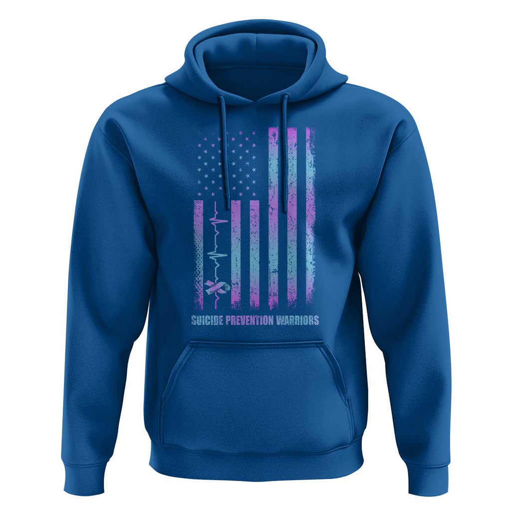 Suicide Prevention Warriors Hoodie Vintage American Flag Heartbeat Ribbon TS11 Royal Blue Print Your Wear