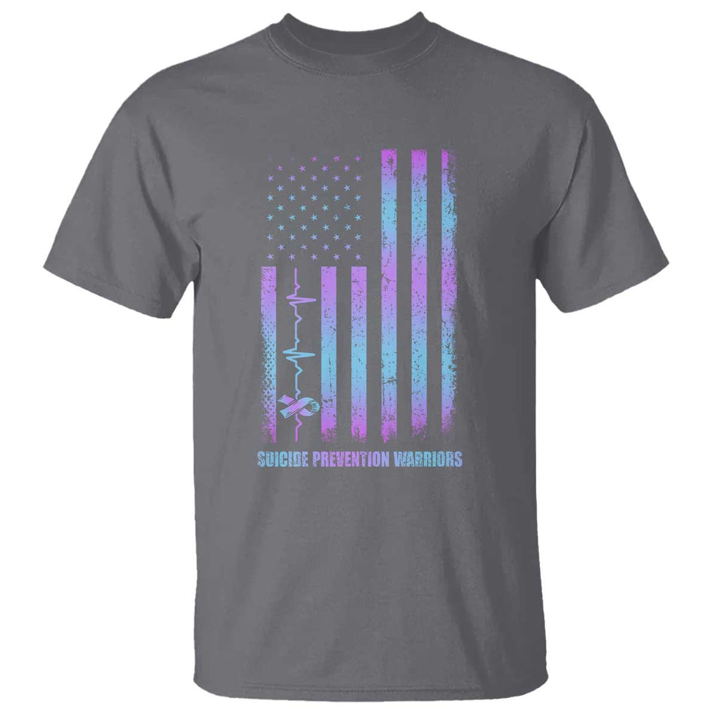 Suicide Prevention Warriors T Shirt Vintage American Flag Heartbeat Ribbon TS11 Charcoal Print Your Wear