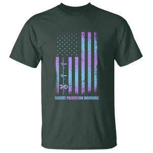 Suicide Prevention Warriors T Shirt Vintage American Flag Heartbeat Ribbon TS11 Dark Forest Green Print Your Wear