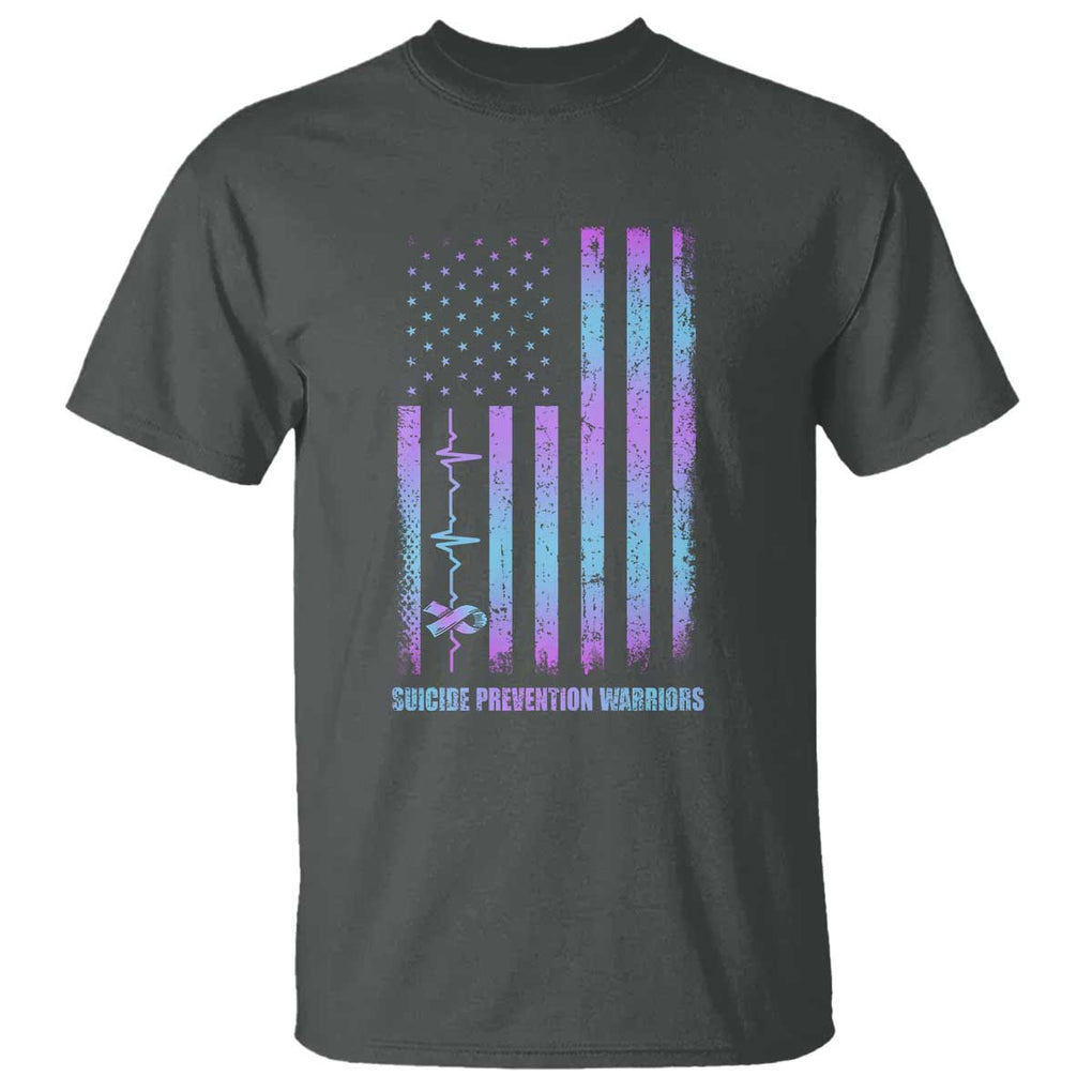 Suicide Prevention Warriors T Shirt Vintage American Flag Heartbeat Ribbon TS11 Dark Heather Print Your Wear