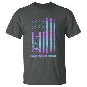 Suicide Prevention Warriors T Shirt Vintage American Flag Heartbeat Ribbon TS11 Dark Heather Print Your Wear