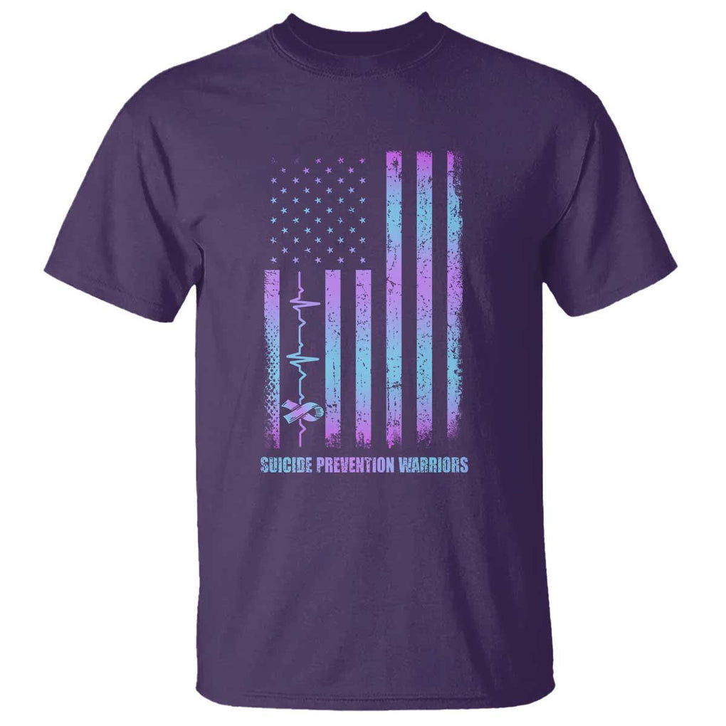 Suicide Prevention Warriors T Shirt Vintage American Flag Heartbeat Ribbon TS11 Purple Print Your Wear