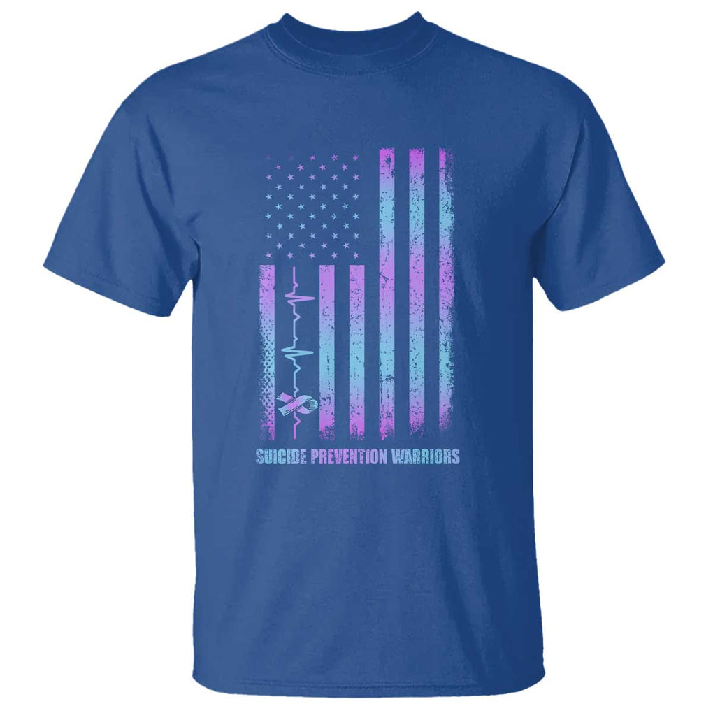 Suicide Prevention Warriors T Shirt Vintage American Flag Heartbeat Ribbon TS11 Royal Blue Print Your Wear