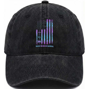 Suicide Prevention Warriors Washed Cotton Baseball Cap Vintage American Flag Heartbeat Ribbon