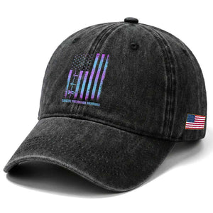 Suicide Prevention Warriors Washed Cotton Baseball Cap Vintage American Flag Heartbeat Ribbon