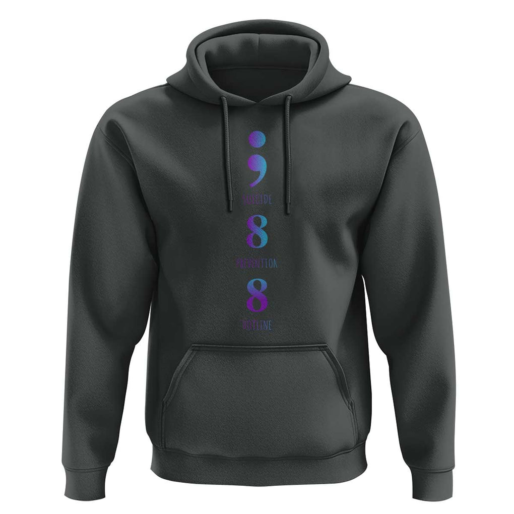 Suicide Prevention Awareness Hoodie 988 Suicide Prevention Hotline 988 Purple Teal Semicolon TS11 Dark Heather Print Your Wear
