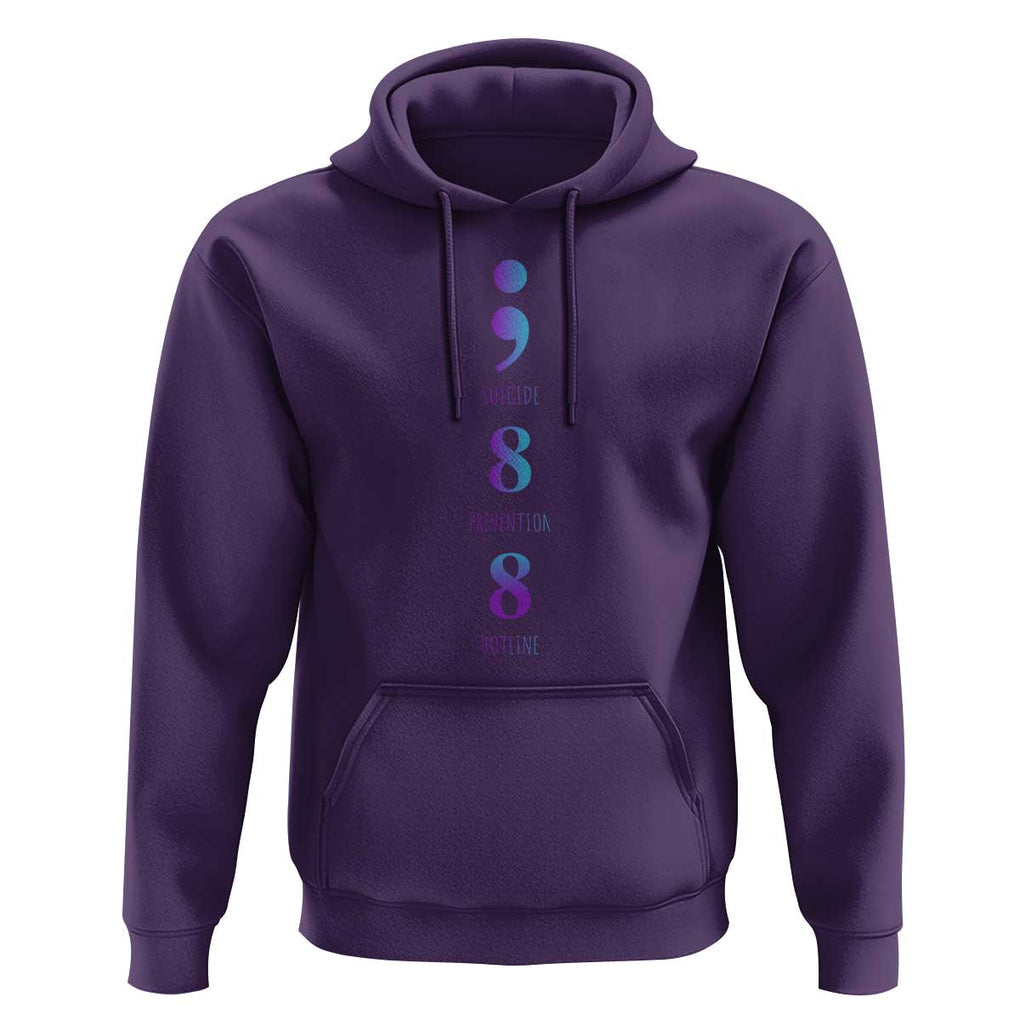 Suicide Prevention Awareness Hoodie 988 Suicide Prevention Hotline 988 Purple Teal Semicolon TS11 Purple Print Your Wear