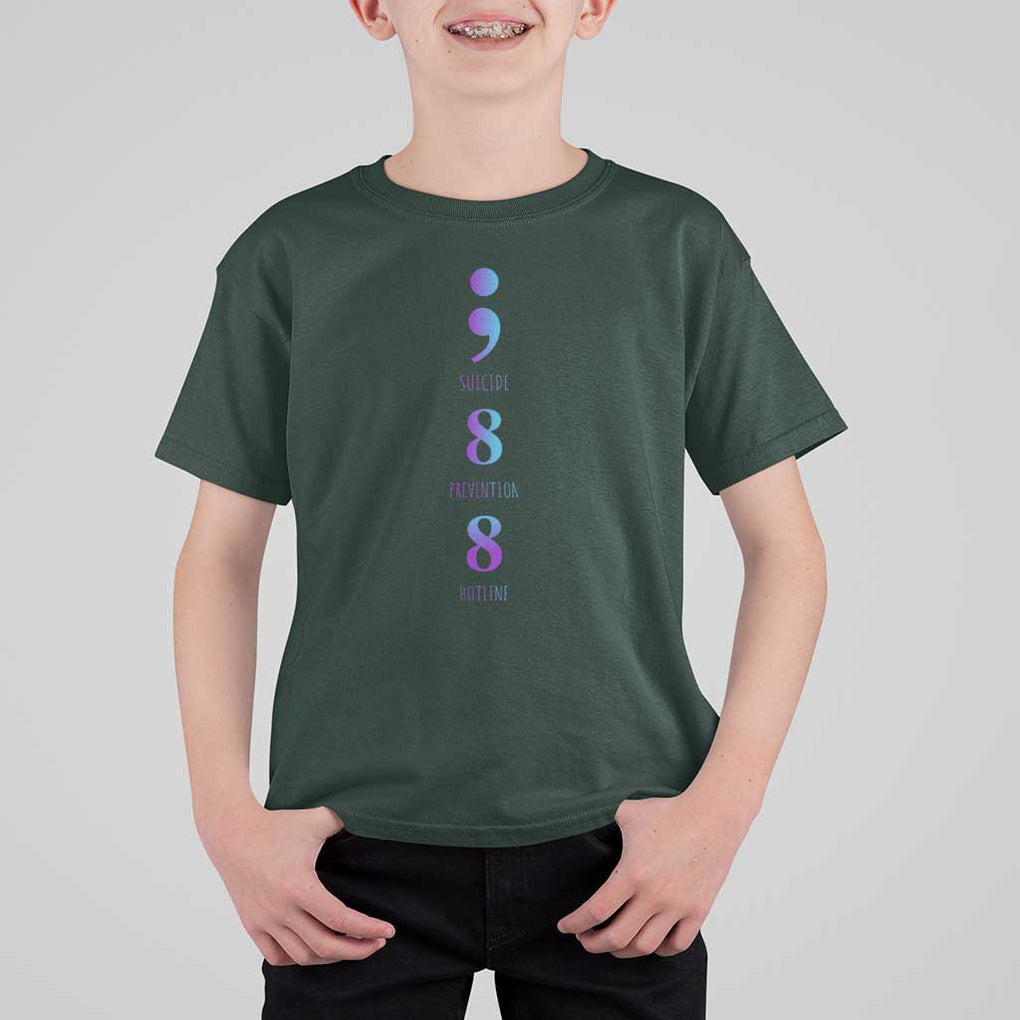 Suicide Prevention Awareness T Shirt For Kid 988 Suicide Prevention Hotline 988 Purple Teal Semicolon TS11 Dark Forest Green Print Your Wear