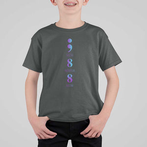 Suicide Prevention Awareness T Shirt For Kid 988 Suicide Prevention Hotline 988 Purple Teal Semicolon TS11 Dark Heather Print Your Wear