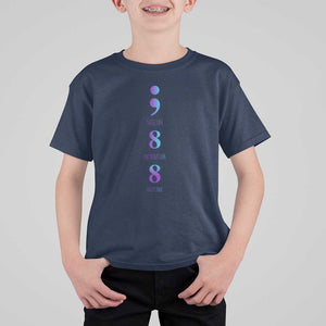 Suicide Prevention Awareness T Shirt For Kid 988 Suicide Prevention Hotline 988 Purple Teal Semicolon TS11 Navy Print Your Wear
