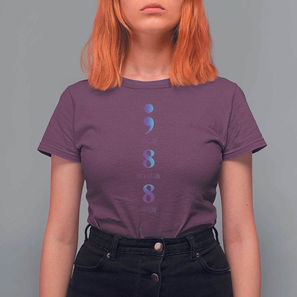 Suicide Prevention Awareness T Shirt For Women 988 Suicide Prevention Hotline 988 Purple Teal Semicolon TS11 Maroon Print Your Wear