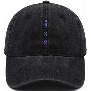 Suicide Prevention Awareness Washed Cotton Baseball Cap 988 Suicide Prevention Hotline 988 Purple Teal Semicolon