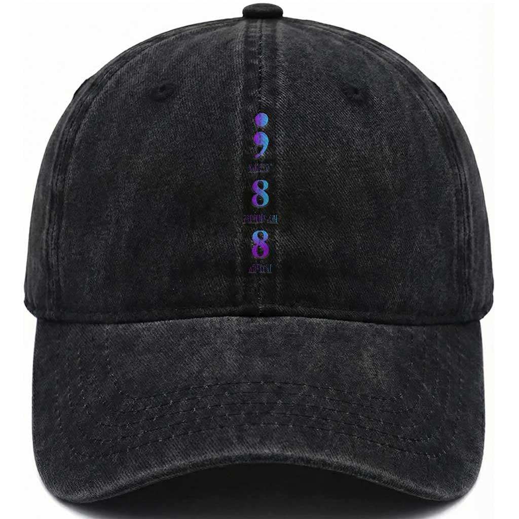 Suicide Prevention Awareness Washed Cotton Baseball Cap 988 Suicide Prevention Hotline 988 Purple Teal Semicolon TS11 Print Your Wear