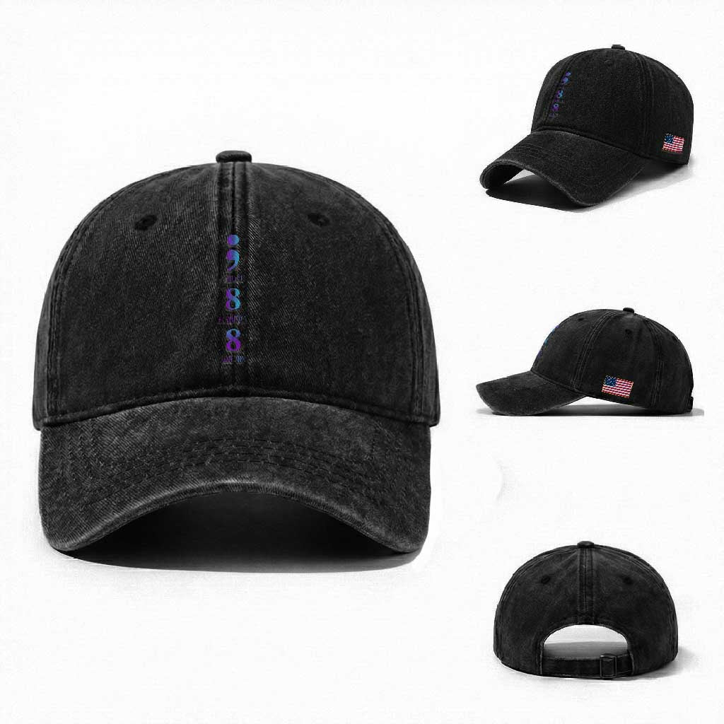 Suicide Prevention Awareness Washed Cotton Baseball Cap 988 Suicide Prevention Hotline 988 Purple Teal Semicolon