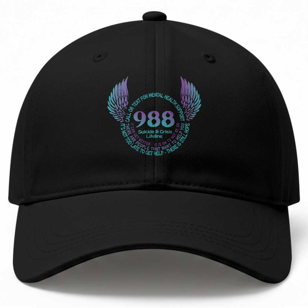 Suicide Prevention Awareness Baseball Cap Call Or Text For Mental Health Support 988 Suicide And Crisis Lifeline Wings TS11 Print Your Wear