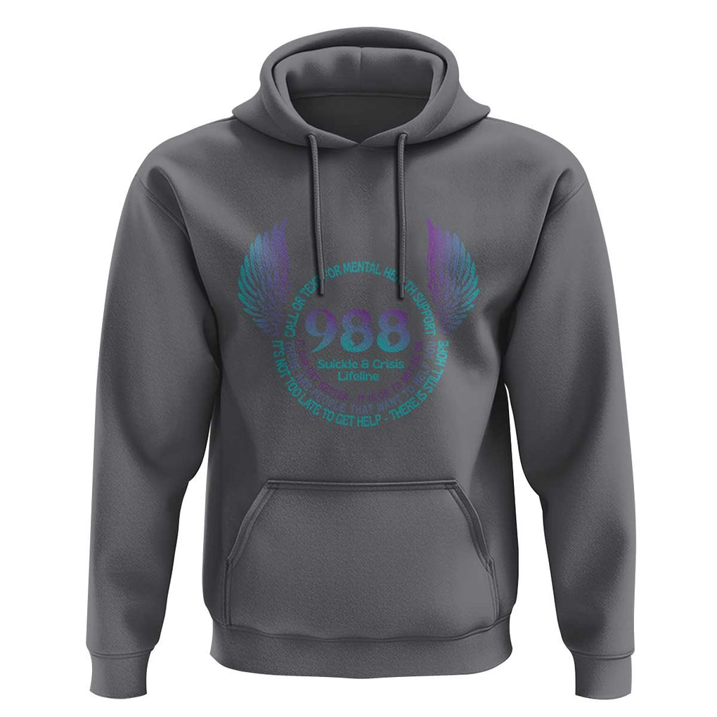 Suicide Prevention Awareness Hoodie Call Or Text For Mental Health Support 988 Suicide And Crisis Lifeline Wings TS11 Charcoal Print Your Wear