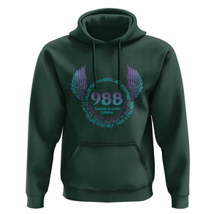 Suicide Prevention Awareness Hoodie Call Or Text For Mental Health Support 988 Suicide And Crisis Lifeline Wings TS11 Dark Forest Green Print Your Wear