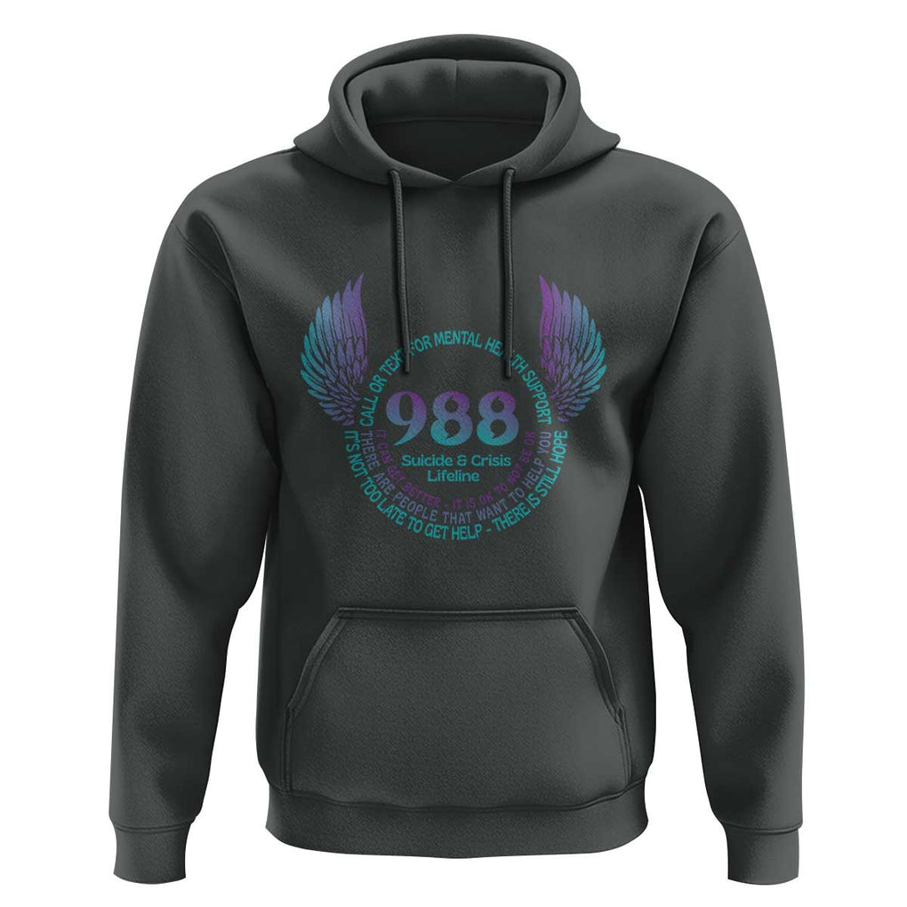 Suicide Prevention Awareness Hoodie Call Or Text For Mental Health Support 988 Suicide And Crisis Lifeline Wings TS11 Dark Heather Print Your Wear