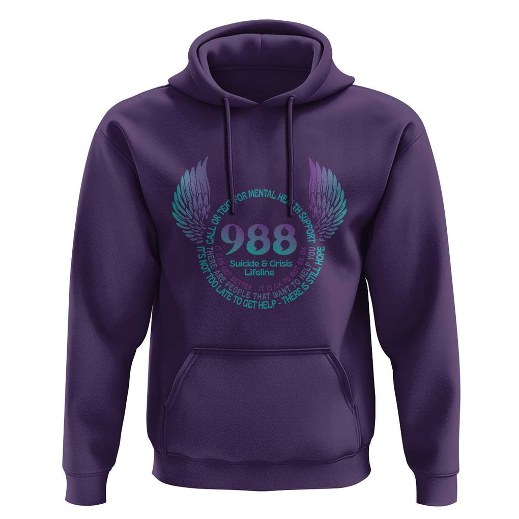 Suicide Prevention Awareness Hoodie Call Or Text For Mental Health Support 988 Suicide And Crisis Lifeline Wings TS11 Purple Print Your Wear